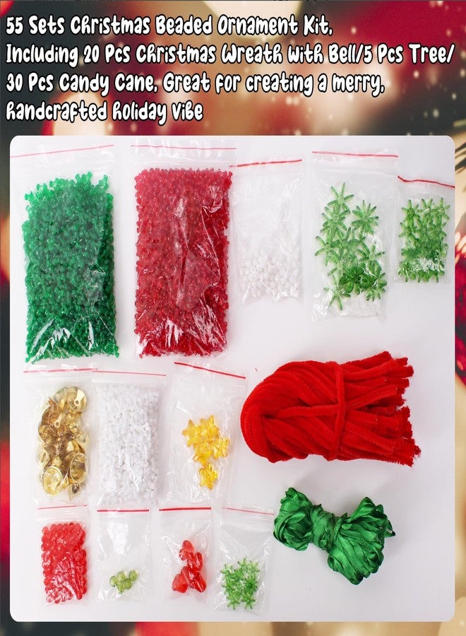 AWHETIE Christmas Crafts for Adults Kids,55 Sets Christmas Beaded Ornament Kit,Including 20 Pcs Wreath with Bell/5 Pcs Tree/30 Pcs Candy Cane,Holiday Tree Decorations Party Supplies - Image 5